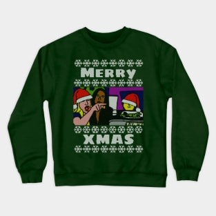 Woman Yelling Merry Xmas at Christmas Santa Cat Crewneck Sweatshirt